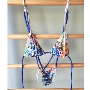 Exotic Dancewear Thong Mutlicolored Bikini Set/ Slingshot Stripper Outfit